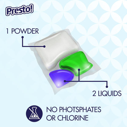 Amazon Brand - Presto! Triple Action Dishwasher Pacs, Lemon Scent, 70 Count