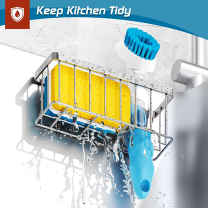 MURLONG Sponge Holder for Kitchen Sink,Sink Caddy Organizer with Suction Cups/Adhesive Strips,Dish Sponge Holder Design for Sponges,Scrubber,Stoppers-Black