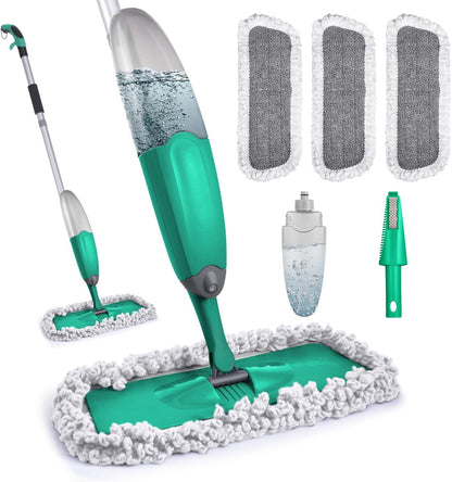 Spray Mop for Floor Cleaning, TINA&TONY Microfiber Hardwood Dry Wet Kitchen Mop with 3 Washable Pads & 635ML Refillable Bottle, Dust Mop with Sprayer for Laminate Tile Vinyl Floors, Green