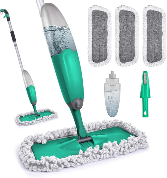 Spray Mop for Floor Cleaning, TINA&TONY Microfiber Hardwood Dry Wet Kitchen Mop with 3 Washable Pads & 635ML Refillable Bottle, Dust Mop with Sprayer for Laminate Tile Vinyl Floors, Green