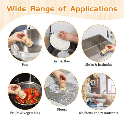 JJUNW 12 Packs Bamboo Dish Scrub Brushes, Wok Brush, Wooden Scrubbers Set Bamboo Scrub Brush Clean Pan for Kitchen Sink Cleaning Cast Iron Pots and Pans