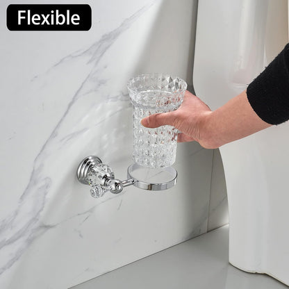 WOLIBEER Crystal Toilet Brush Holder, Polished Gold Brush Handle with Replaceable Brush Head, Stainless Steel Bathroom Cleaning Set Wall Mounted