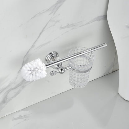 WOLIBEER Crystal Toilet Brush Holder, Polished Gold Brush Handle with Replaceable Brush Head, Stainless Steel Bathroom Cleaning Set Wall Mounted