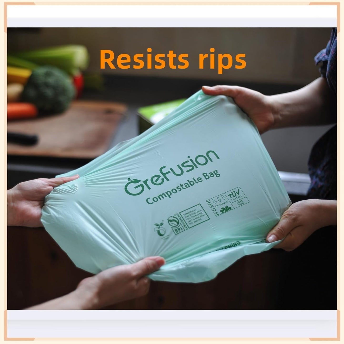 GreFusion Compostable Bags 1.2 Gallon,125 Count, Fits 0.75,1,1.2,1.3,1.6,1.8 Gallon Countertop Bin, Small compost bags, Certified by BPI, ASTM D6400 and OK Compost