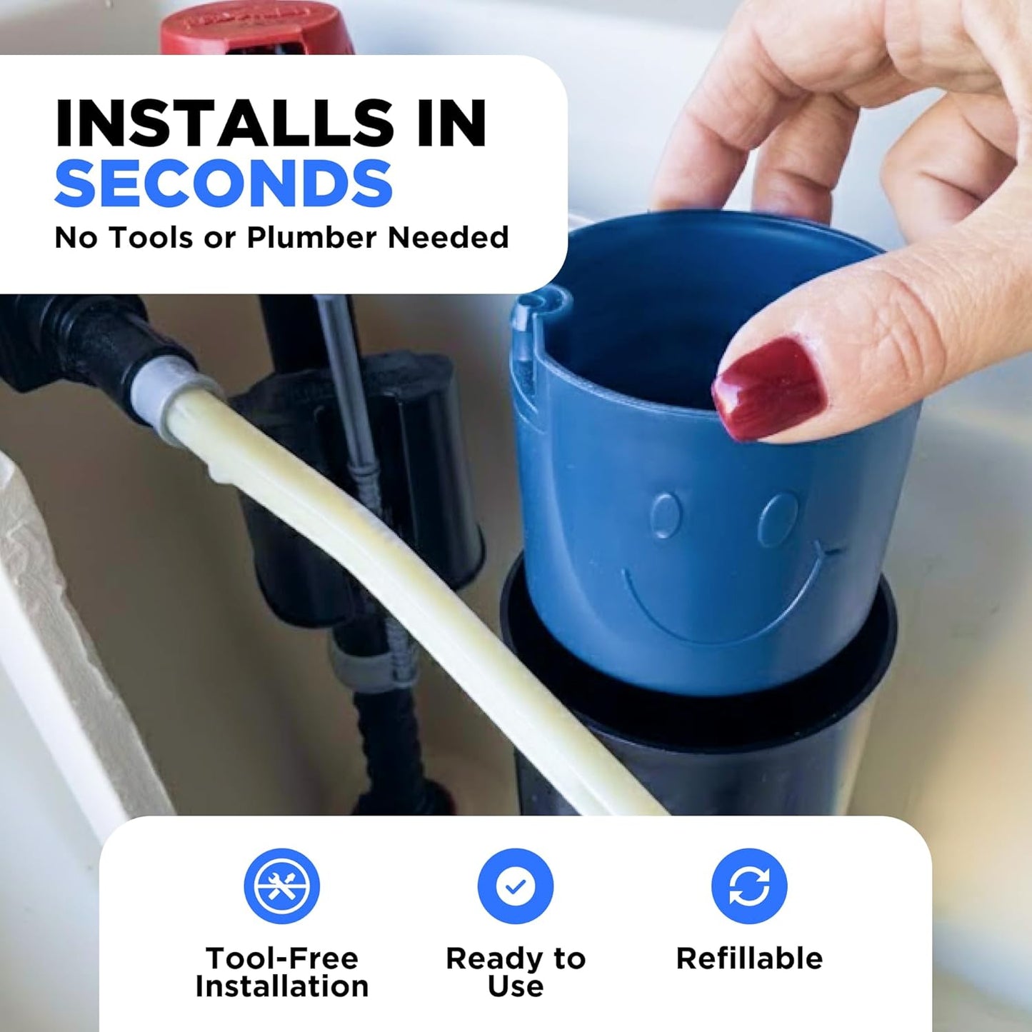 Happy Toilet Cleaner Automatic Toilet Bowl Cleaner - Easy to Install Toilet Tablet Holder - Self-Cleaning Toilet System, Deep Clean with Every Flush - Made in the USA