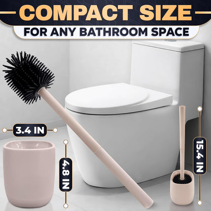 Toilet Brush and Holder Set - Silicone Toilet Brush Cleaner with Dark Grey Holder Base, Compact Accessory for Small Spaces - Easy to Place & Simple to Store After Use, Plastic Bathroom Cleaning Tool