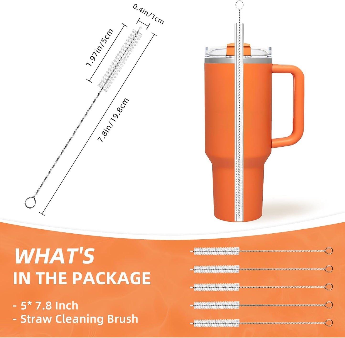 Cleaning Brushes for Reusable Drinking Straws, Set of 5, Long Wire Handle, Bottle and Straw Cleaner for Stanley Mug, Sippy Cup, Water Bottle and Tubes, Reusable and Flexible