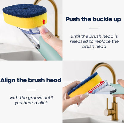 Dish Brush with Soap Dispenser Storage Set with 2 PCS Sponge Refills & Holder, Soap Dispensing Dish Brushes, Sponge with Soap Dispenser Handle, Dish Sponges with Handle for Dishes Pans Pots Sink