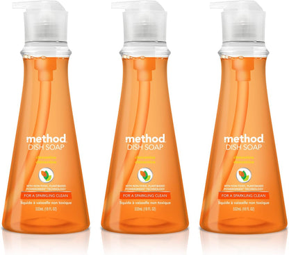 Method Gel Dish Soap, Clementine, Biodegradable Formula, Tough on Grease, 18 Fl Oz (Pack of 3)
