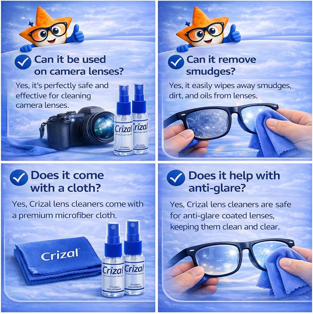Crizal Eyeglass Lens Cleaning Solution – 4 Pack – Safe for AR-Coated Lenses – Designed & Tested by The AR Coating Experts