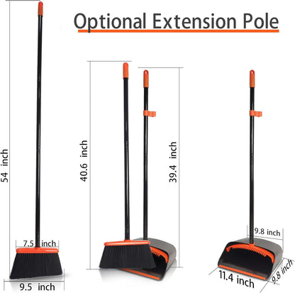 JEHONN Broom with Dustpan Combo Set, Long Handle Lightweight Indoor Broom Set, Upright Standing Dust Pan with Comb Teeth Store Sweep Set for Home Room Kitchen Office Lobby (Rose Red)