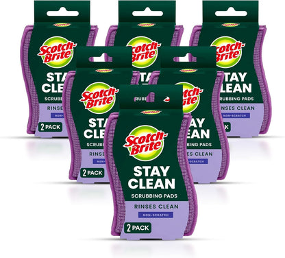 Scotch-Brite Dobie Stay Clean Scrubbers, Non-Scratch Dual-Sided Dish Sponges with Absorbent Cloth Side, Odor Resistant Scrubbing Pads for Dishes and Household Cleaning, 8-Pack
