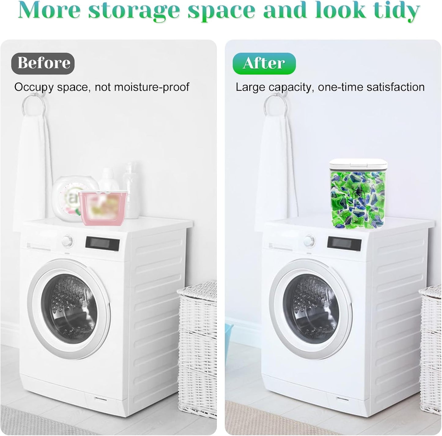 94oz/2.8L Laundry Pods Container for Room Organization Dishwasher Laundry Pod Holder with One-Press Lid and Scoop Large Capacity Holds 150 Pods Detergent Powder Container Sealed Dryer Sheet Holder