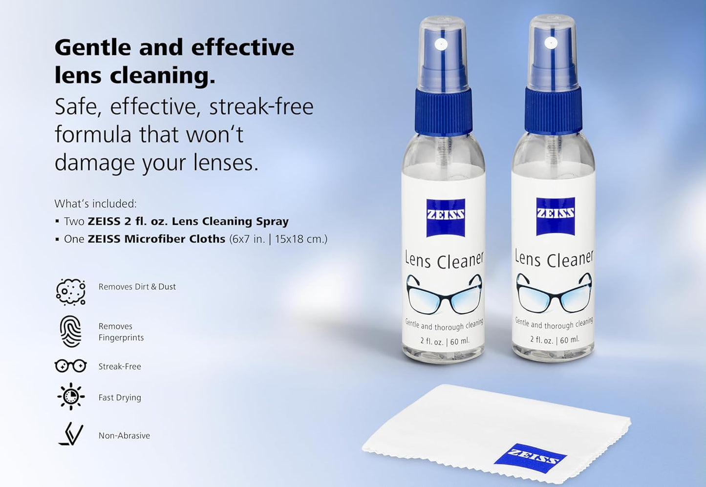 ZEISS Lens Care Pack – 2x 8oz Streak-Free Lens Spray and Microfiber Cloths for Eyeglasses and Optics
