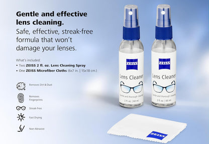 ZEISS Lens Care Pack – 2x 8oz Streak-Free Lens Spray and Microfiber Cloths for Eyeglasses and Optics