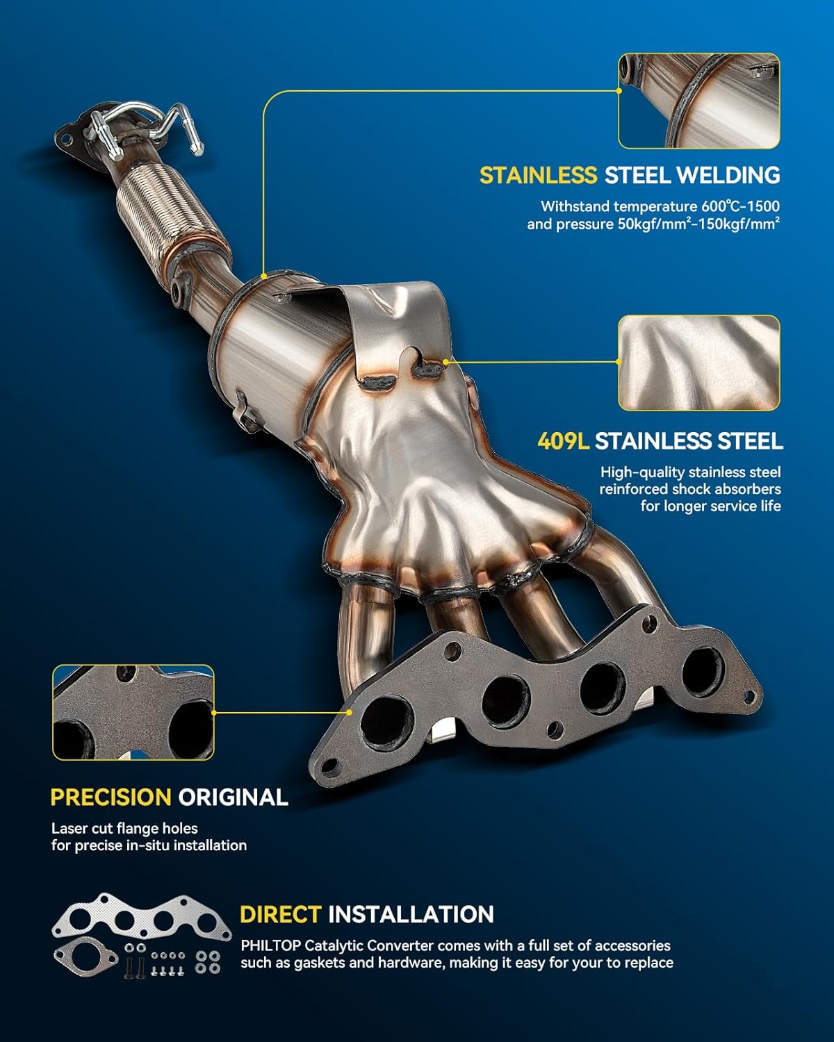 PHILTOP Left and Right Catalytic Converter Replacement For 2005-2010 300 2.7/3.5L V6 RWD, 2006-2010 Charger 2.7/3.5L V6 RWD, 2005-2008 Magnum 2.7/3.5L V6 RWD Replace 55434, 55433 (EPA Compliant) - Colors B