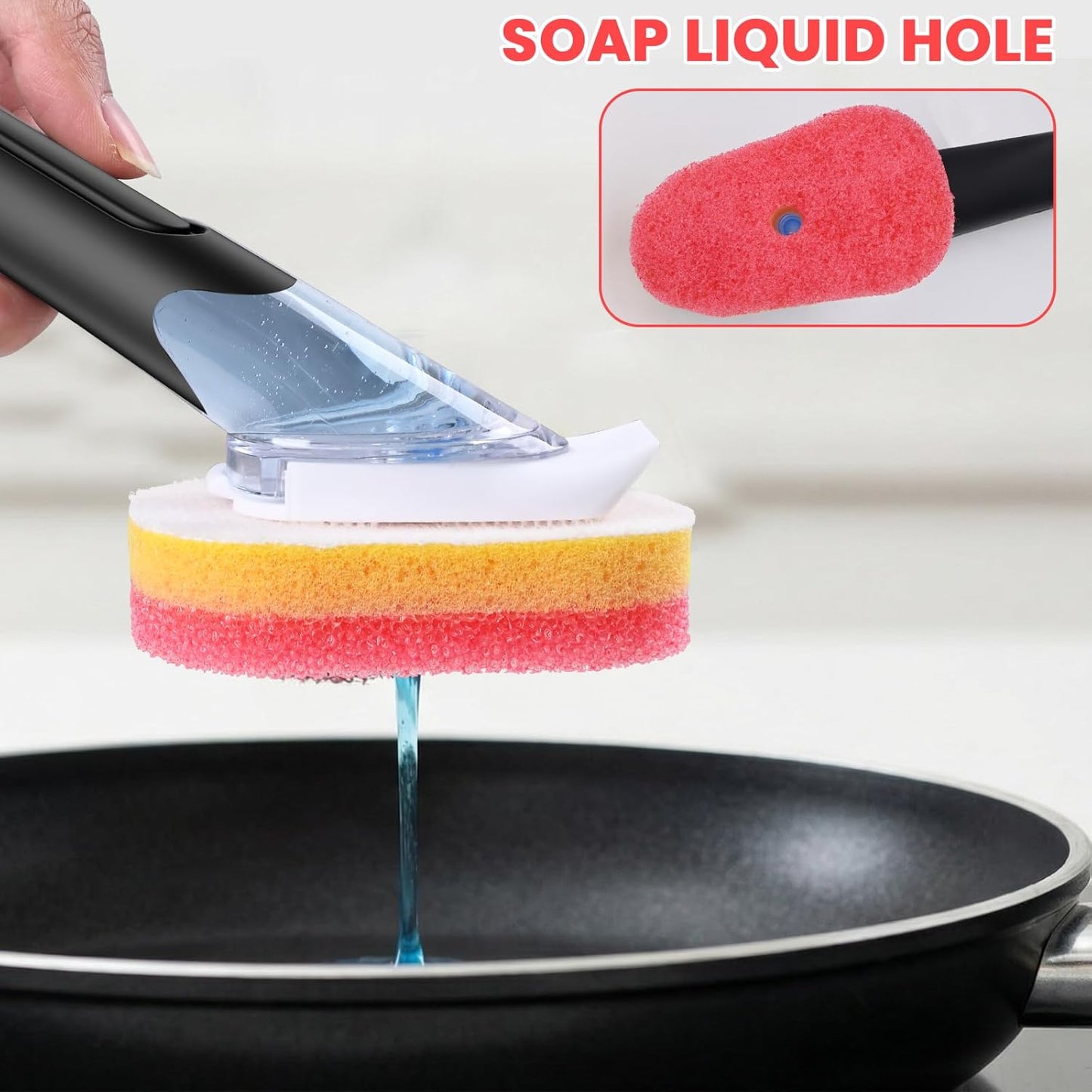 Soap Dispensing Replacement Dish Brush Storage Set with 10 PCS Sponge Refills & Holder - RIMAY Dispenser Scrub Cleaning Scrubber Kitchen Dishwashing Dish Wand Handle for Dishes/Pans/Pots/Sink(Yellow)