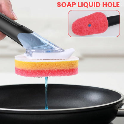 Soap Dispensing Replacement Dish Brush Storage Set with 10 PCS Sponge Refills & Holder - RIMAY Dispenser Scrub Cleaning Scrubber Kitchen Dishwashing Dish Wand Handle for Dishes/Pans/Pots/Sink(Yellow)