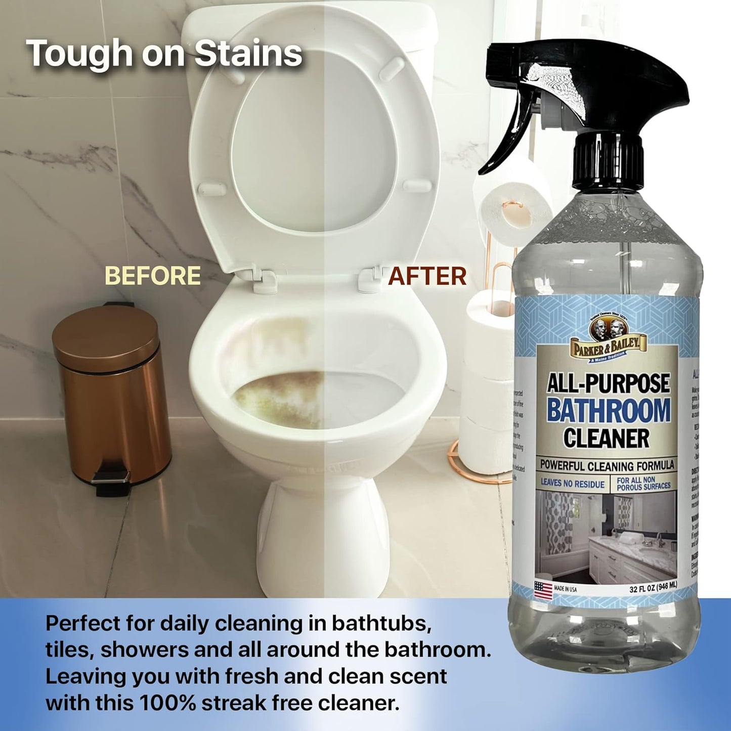 Parker & Bailey All-Purpose Bathroom Cleaner - Bathroom Cleaner Shower Cleaner Spray Tub Cleaner Soap Scum Remover for Shower Hard Water Stain Remover Household Cleaning Spray, 32 Oz