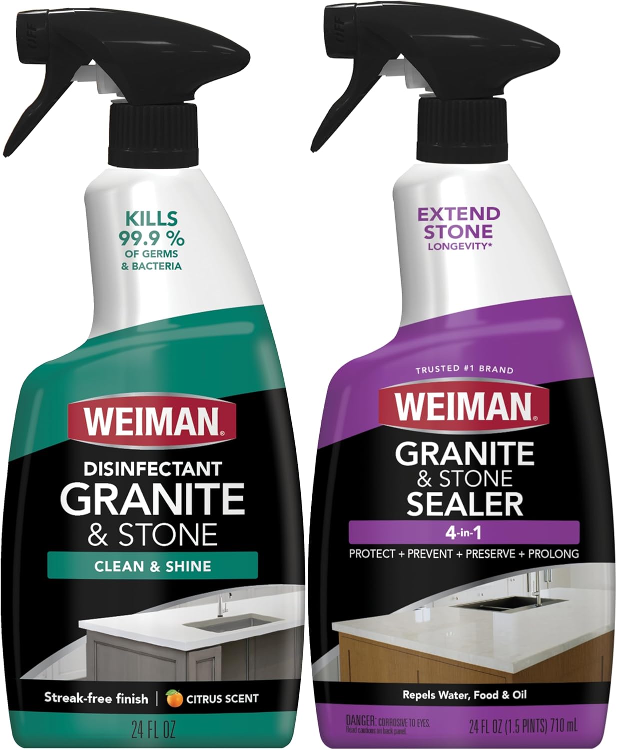Weiman Disinfectant Granite Daily Clean & Shine (2 Pack with Polishing Cloth) Safely Clean Disinfect and Shine Granite Marble Soapstone Quartz Quartzite Slate Limestone Corian Laminate Tile Countertop