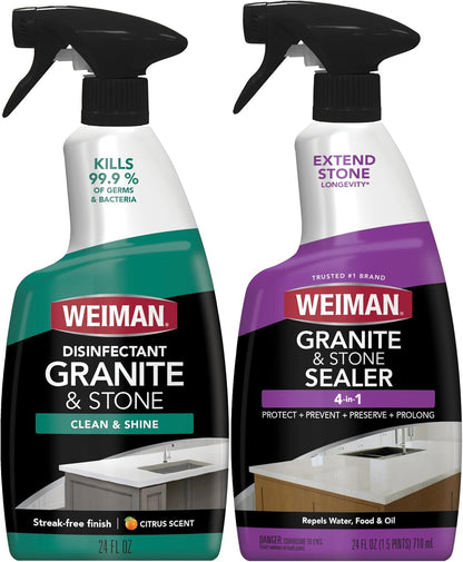 Weiman Disinfectant Granite Daily Clean & Shine (2 Pack with Polishing Cloth) Safely Clean Disinfect and Shine Granite Marble Soapstone Quartz Quartzite Slate Limestone Corian Laminate Tile Countertop