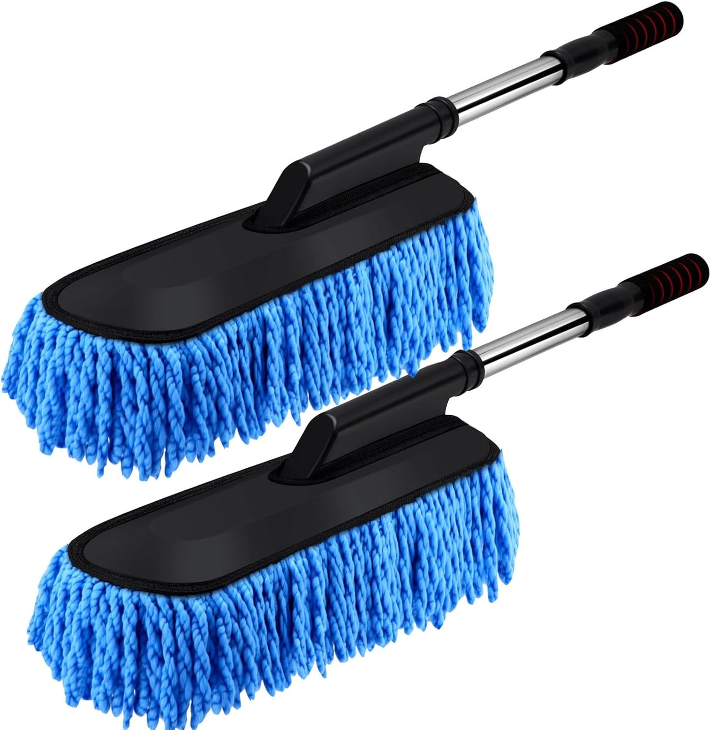 Tanlade 2 Pack Microfiber Car Duster Exterior Scratch Free with Extendable Handle Soft Car Duster Kit for Cleaning Dust Brush Set for Exterior Interior Cleaning Tools (Blue Gray)