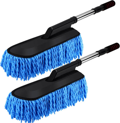 Tanlade 2 Pack Microfiber Car Duster Exterior Scratch Free with Extendable Handle Soft Car Duster Kit for Cleaning Dust Brush Set for Exterior Interior Cleaning Tools (Blue Gray)