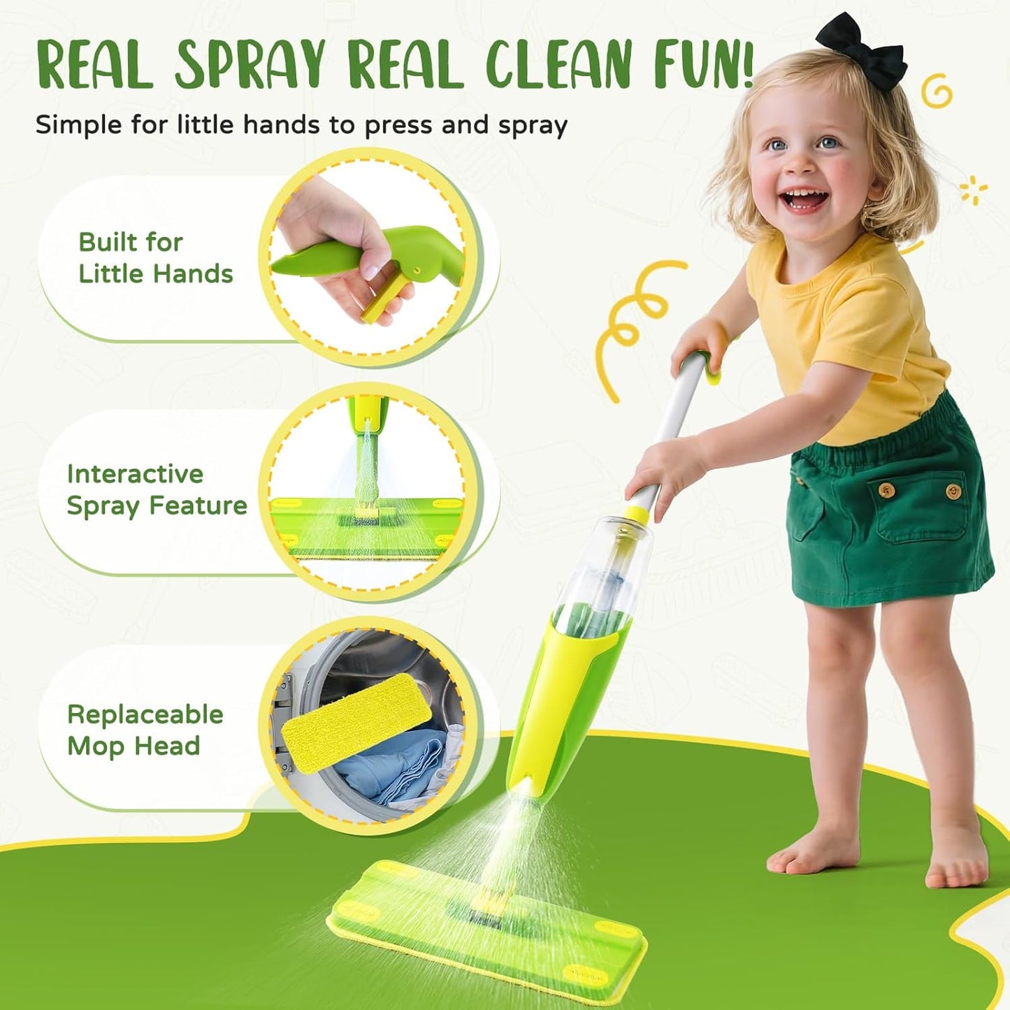 Toddler Spray Mop-Montessori Toys Mini Size Cleaning Mini Mop that Really Spray -Kid Pretend Play Toys Gift for Toddlers Girls Boys