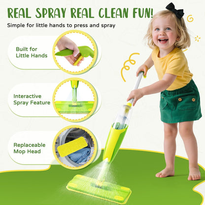 Toddler Spray Mop-Montessori Toys Mini Size Cleaning Mini Mop that Really Spray -Kid Pretend Play Toys Gift for Toddlers Girls Boys