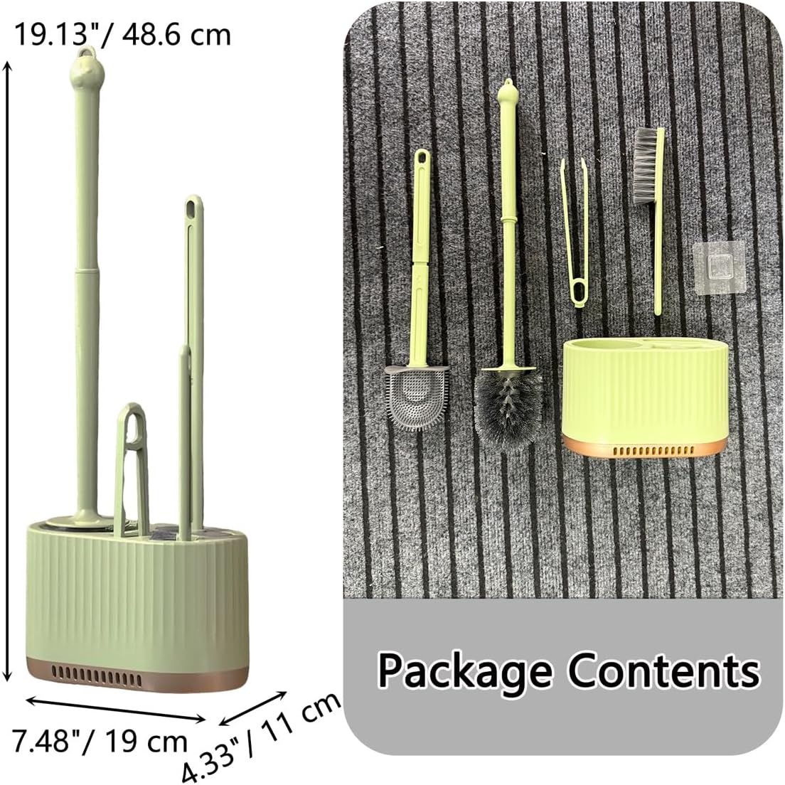 4 in 1 Toilet Cleaner Brush Toilet Bowl Brush and Holder Set Silicone Toilet Brush，Stuff Floor Standing or Wall Mounted Toilet Scrubber Without Drilling (Light Green)