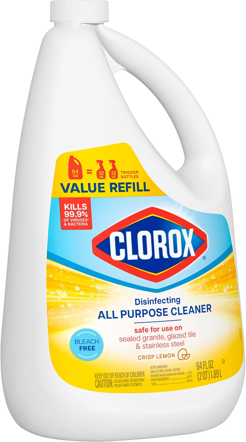 Clorox Disinfecting All Purpose Cleaner, Bleach Free, Crisp Lemon, Refill, 64 Fluid Ounces