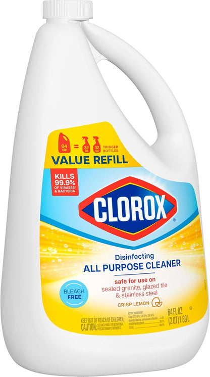 Clorox Disinfecting All Purpose Cleaner, Bleach Free, Crisp Lemon, Refill, 64 Fluid Ounces
