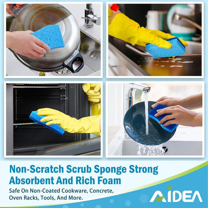 AIDEA XL Sponges Kitchen, 12Count, Non-Scratch Dish Sponges, Large Natural Sponge for Non Stick Cookware, Cellulose Cleaning Sponge for Dishes, Bathroom, Household