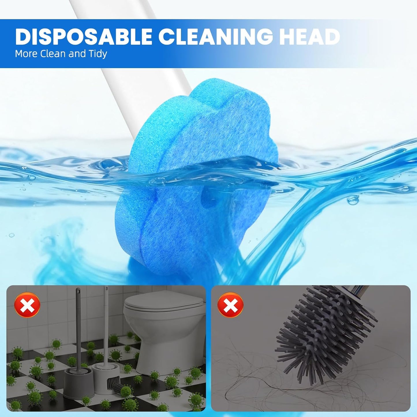 Toilet Bowl Wand Refills, 48 Pcs Disposable Toilet Brush Cleaning Sponges Heads, Not Compatible with Other Wand