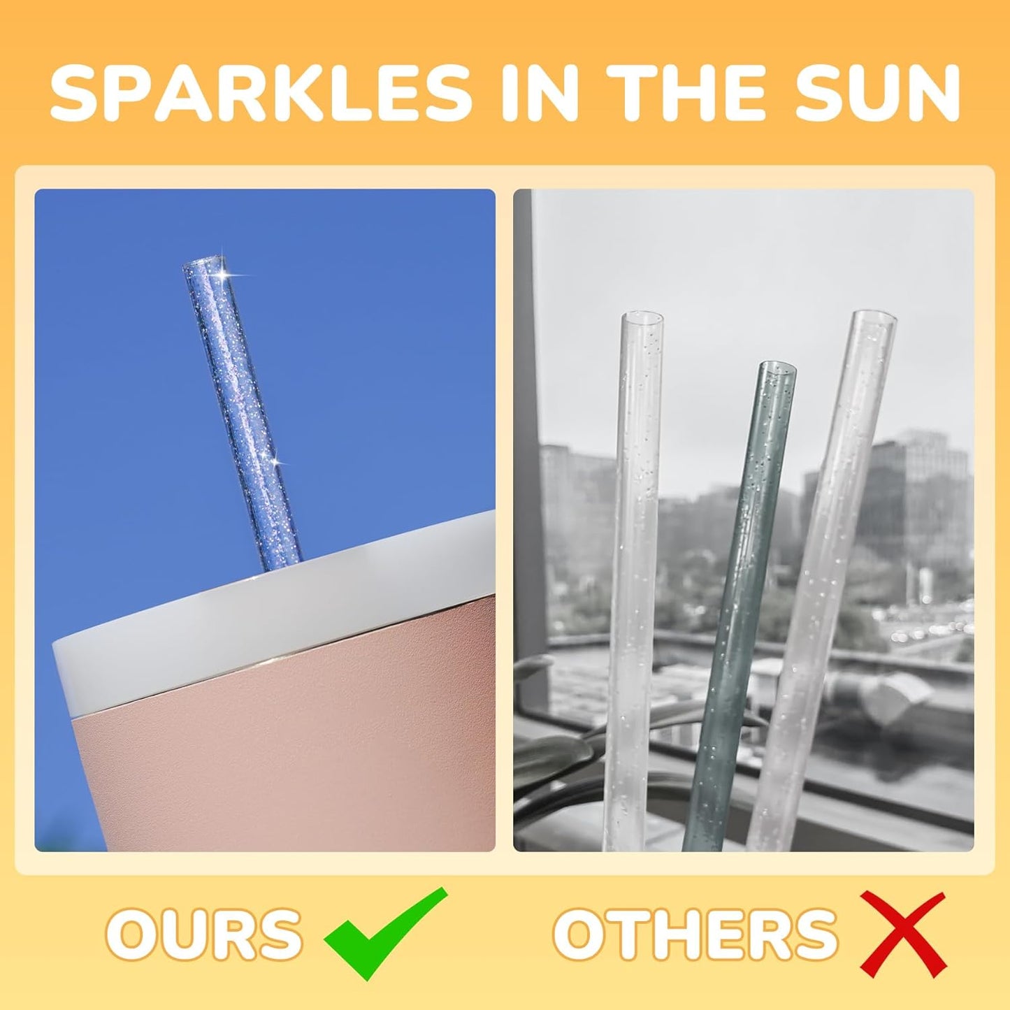 NiHome 12-Pack Glitter Replacement Straws for Stanley Tumbler 40OZ & 2 Cleaning Brushes Set, 12" Length BPA-Free Durable PETG Material for Various Beverages & Cups, Adds Sparkle to Your Drinks (Clear)