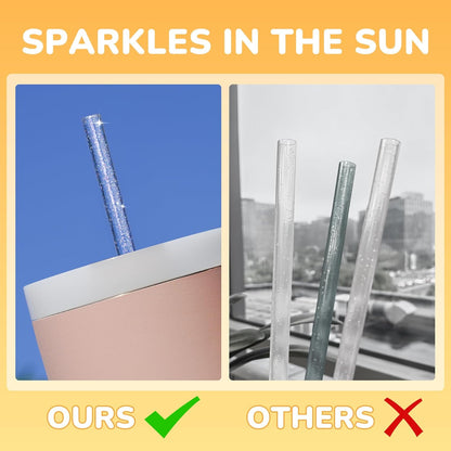 NiHome 12-Pack Glitter Replacement Straws for Stanley Tumbler 40OZ & 2 Cleaning Brushes Set, 12" Length BPA-Free Durable PETG Material for Various Beverages & Cups, Adds Sparkle to Your Drinks (Clear)