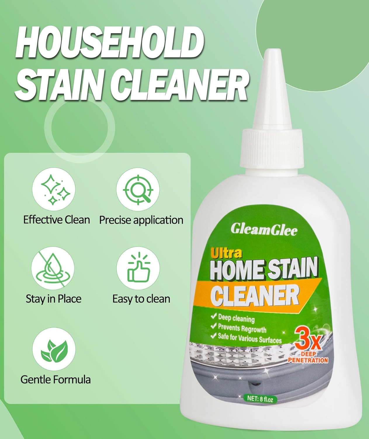GleamGlee Home Remover Gel, Powerful Washing Machine Gasket Cleaner, Heavy Duty Cleaning Solution for Washing Machine, Refrigerator Strips, Bathroom Grout, Tiles, Sink, Shower - 5 Fl.Oz