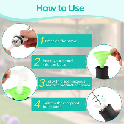 Diatomaceous Earth Powder Duster with Extendable Metal Tube (5" to 22") & Threaded Seal - Leak-Proof Bulb Sprayer for Garden, Home, Pet Area Insect Control - Includes Funnel & Scoop