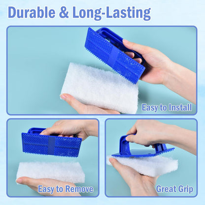 YoleShy Handled Scrubber Set, Non-Scratch Bathroom Scrubbing Pads, Bathtub Scrubber with Handle, Reusable Cleaning Sponge for Shower Tile, Bathtube, Sink, Spas Tubs & Swimming Pool Step