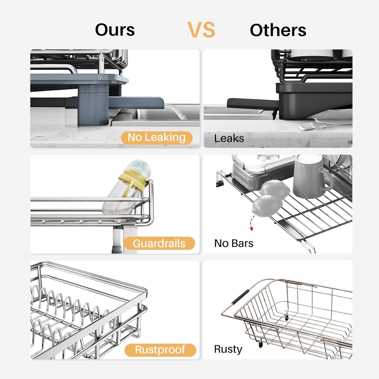 SNTD Dish Drying Rack - Extendable Dish Rack, Large Sink Drying Dish Drainer for Kitchen Counter, Stainless Steel Dish Strainer with Utensil Holder (Black)