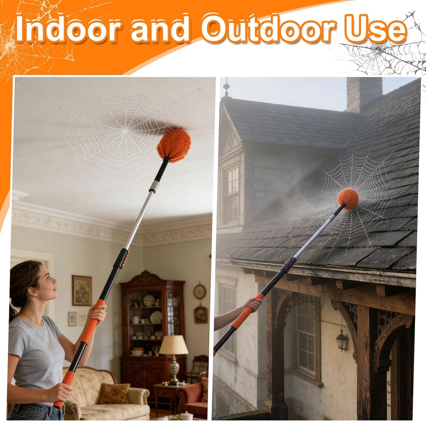 26FT High Reach Duster Kit with 5-20FT Flip-Lock & Screw Dual Locking Extension Pole, Cobweb Duster, Washable Ceiling Fan Cleaner & Window Squeegee for Glass & High Roof