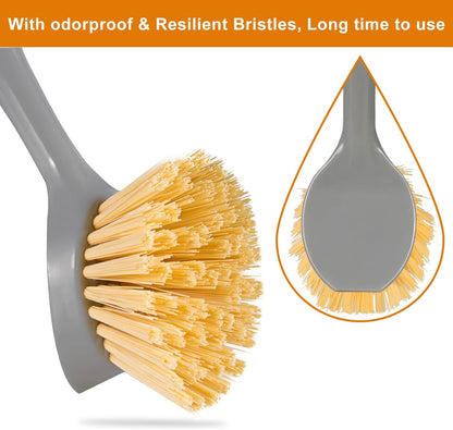FunCee 2 Pack Kitchen Dish Brushes with Bamboo Handle, Dish Scrubber Built-in Scraper, Scrub Brush for Pans, Pots, Counter & Kitchen Sink Cleaning, Dishwashing and Cleaning Brush Tools, White