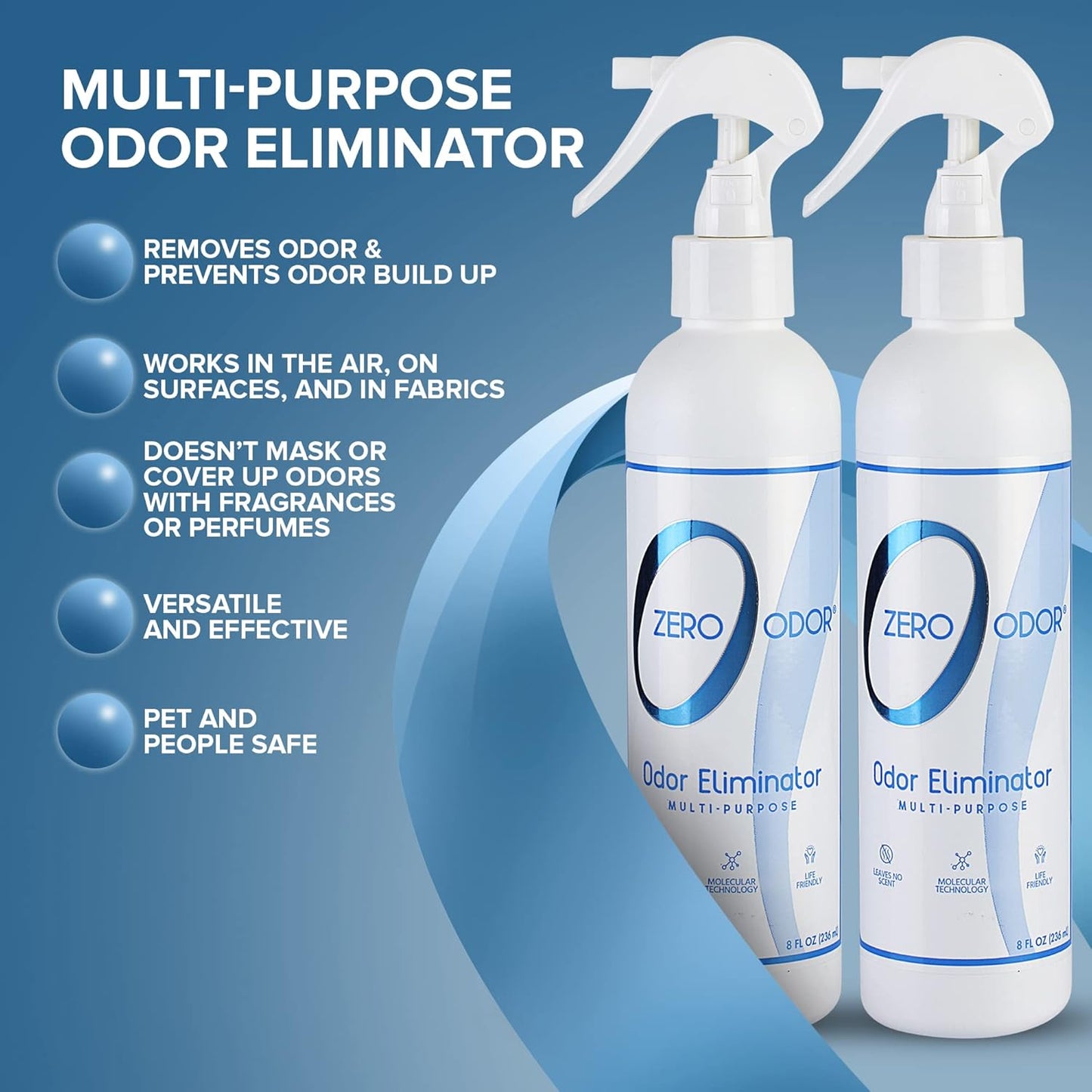 Zero Odor – Multi-Purpose Odor Eliminator - Air & Surface Odor – Patented Technology for Bathroom, Kitchen, Fabric, Closet- Smell Great Again, 16oz