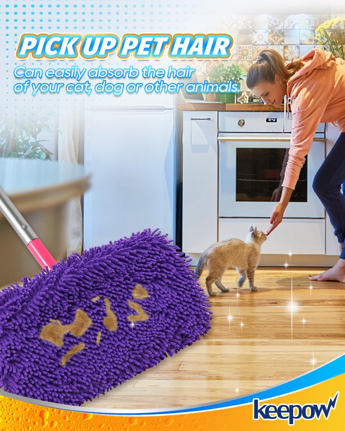 KEEPOW Reusable Microfiber Mop Pads Compatible with Swiffer Sweeper, Dry Sweeping Cloths, Washable Wet Mopping Cloth Refills for Hardwood Floor Cleaning, 6 Pack