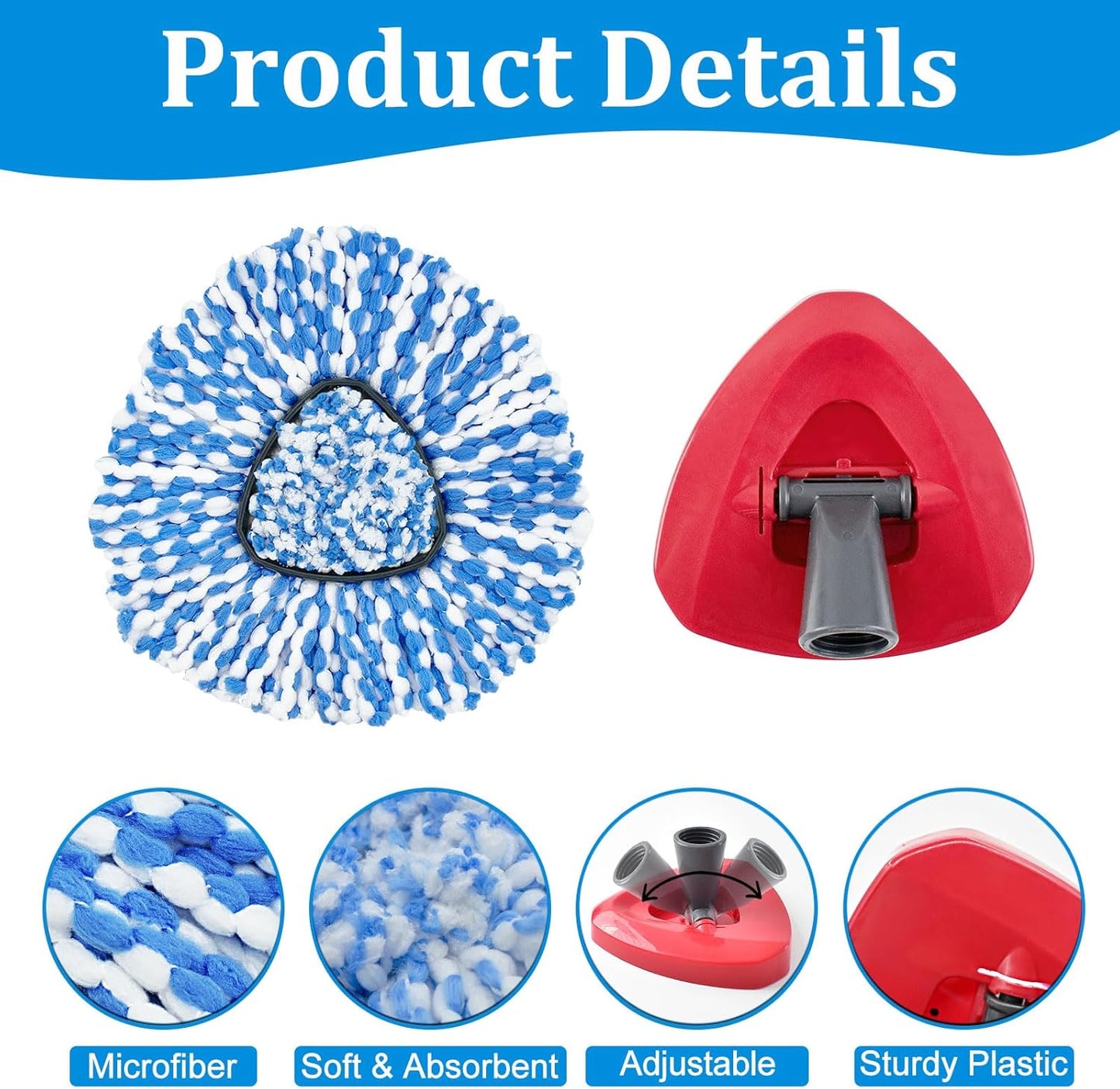 Mop Heads Replacements for Ocedar, Mop Replace Head for O Cedar EasyWring 1-Tank Spin Mop, 6 Mop Heads Include 3 Microfiber Mop Refills, 2 Upgrade Scrubber Mop Head, 1 Mop Base for O-Cedar Mop