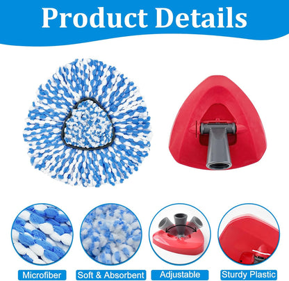 Mop Heads Replacements for Ocedar, Mop Replace Head for O Cedar EasyWring 1-Tank Spin Mop, 6 Mop Heads Include 3 Microfiber Mop Refills, 2 Upgrade Scrubber Mop Head, 1 Mop Base for O-Cedar Mop