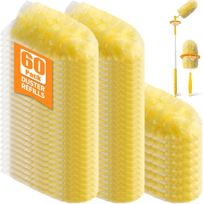 80 Count Duster Refills with 1 Short Handle & 3 ft Extendable Handle, Compatible with Swiffer Duster, 180° Disposable Microfiber Cleaning Dusters, Unscented