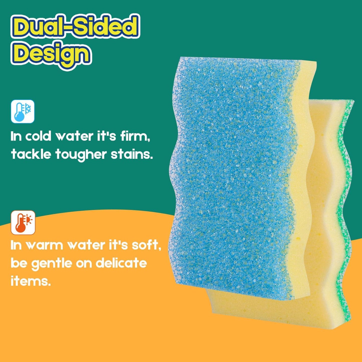 LAUNDRYLUX Scrub Sponge, Dual-Sided Temperature-Responsive Scrubber - Non-Scratch - Multipurpose Dish Sponges for Kitchens, Bathrooms, and Outdoor Use - 3 Pack