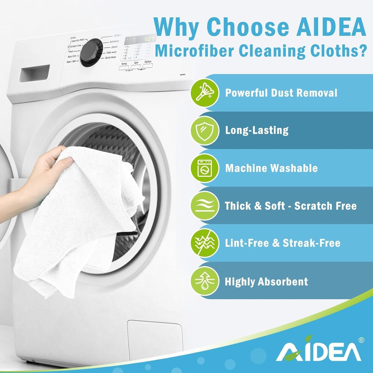 AIDEA Microfiber Cleaning Cloth-50PK, Soft Microfiber Towels for Cars, Absorbent Cleaning Rags, Lint-Free Streak-Free Wash Cloths for House, Kitchen, Window(12in.x12in)