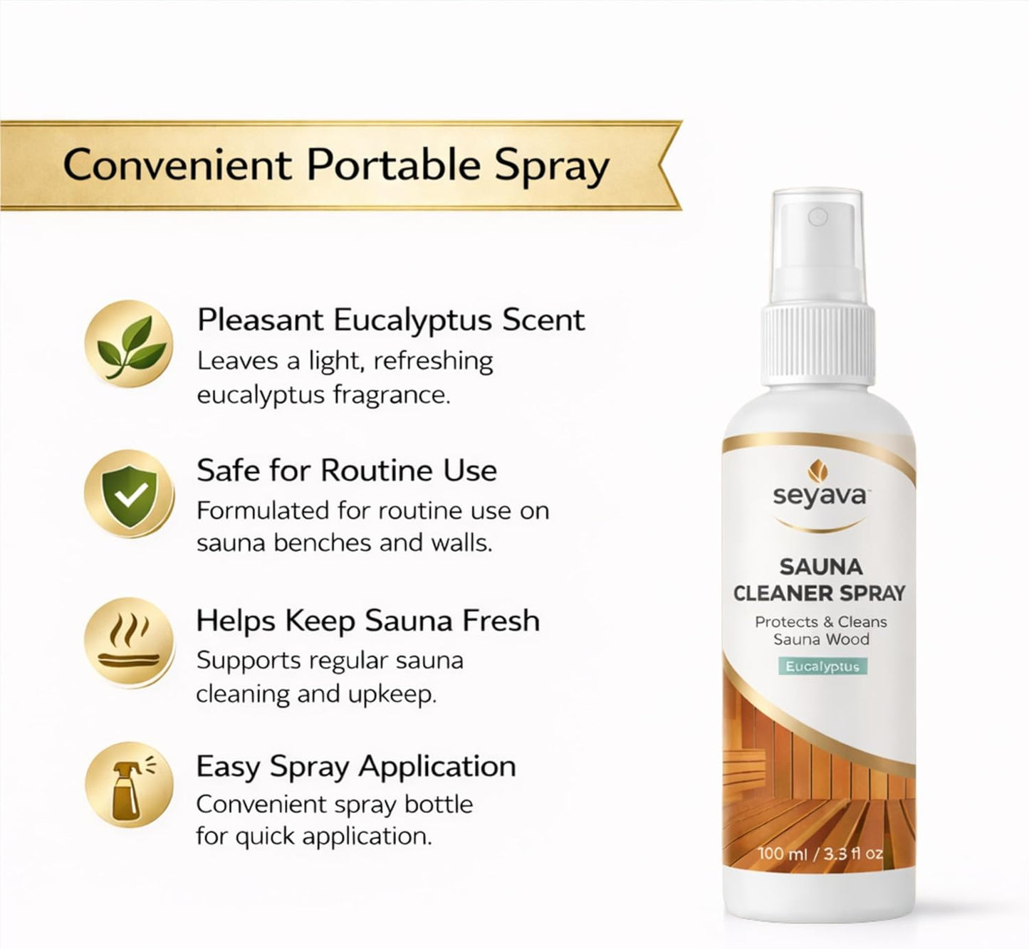 Sauna Cleaner Kit – 2-Pack (2 × 3.3 fl oz) Ready-to-Use Eucalyptus Spray + Microfiber Cloth – Natural Sauna Wood Cleaner & Deodorizer for Maintenance, Traditional & Infrared Saunas